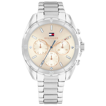 Γυναικείο ρολόι Tommy Hilfiger Mellie 1782782 με ασημί ατσάλινο μπρασελέ και σαμπανιζέ καντράν 35mm με ζιργκόν.
